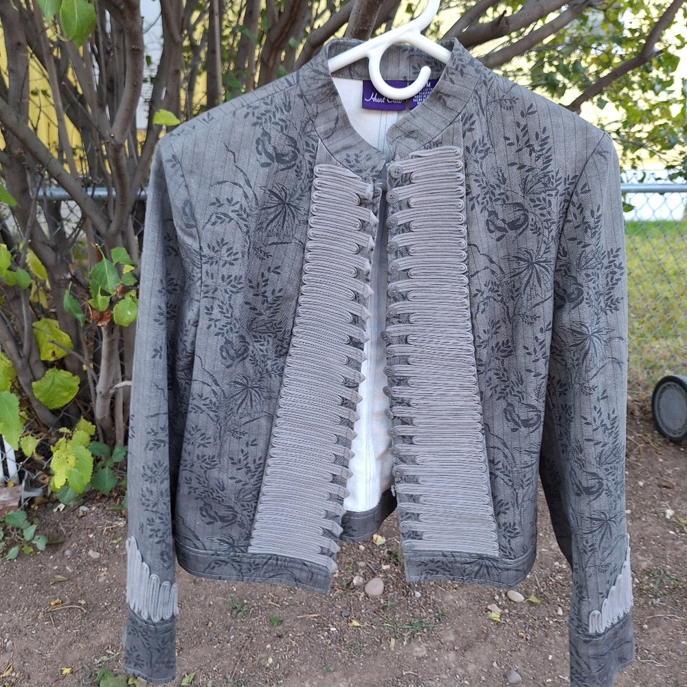 Hunt Club Charcoal Cotton Floral Military Blazer Jacket Women's Size Medium - Picture 15 of 16